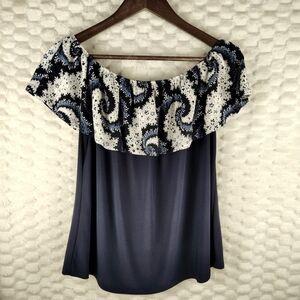 Stylish Off-Shoulder Navy Women's Blouse Size Medium